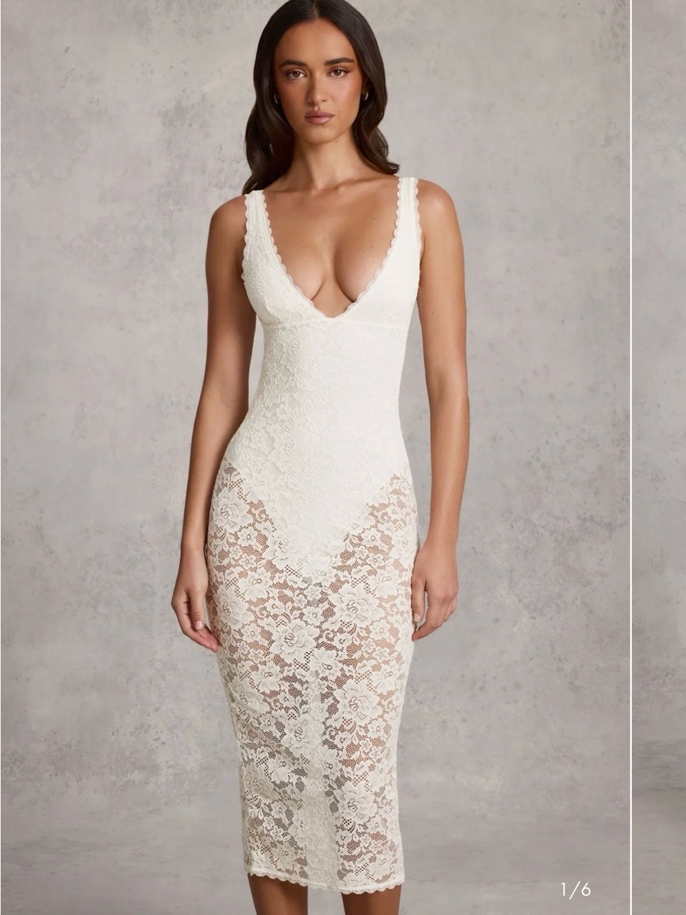 Oh Polly Ivory Lace V-Neck Midi Dress
